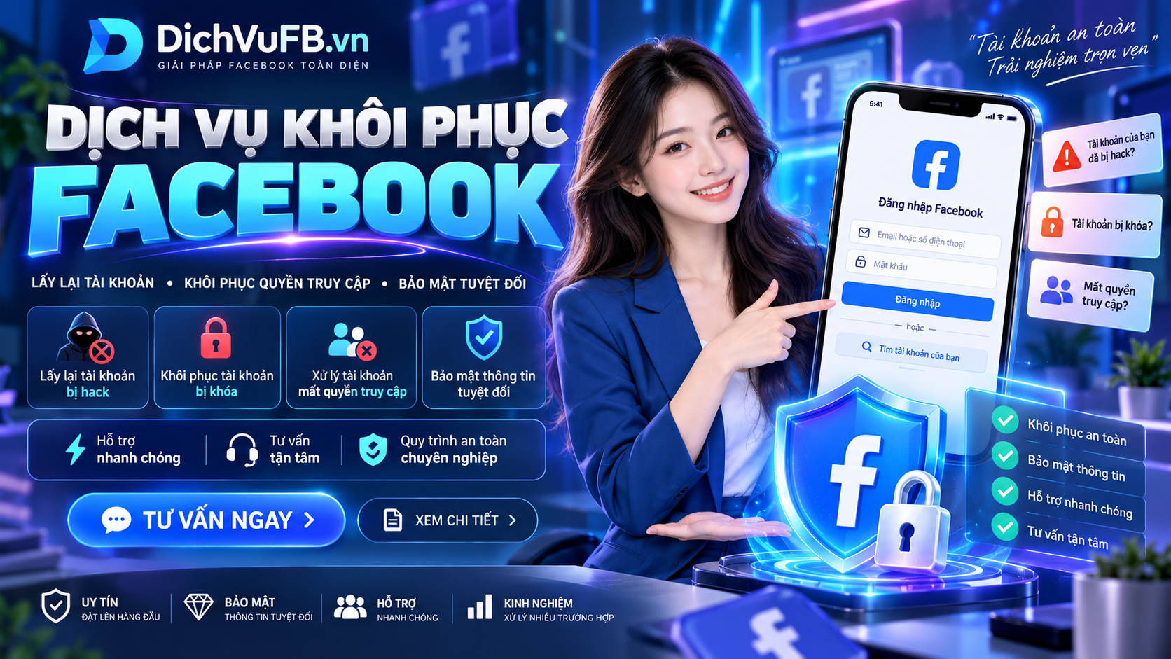 Dịch Vụ Hỗ Trợ Lấy Lại Tài Khoản Facebook Bị Hack