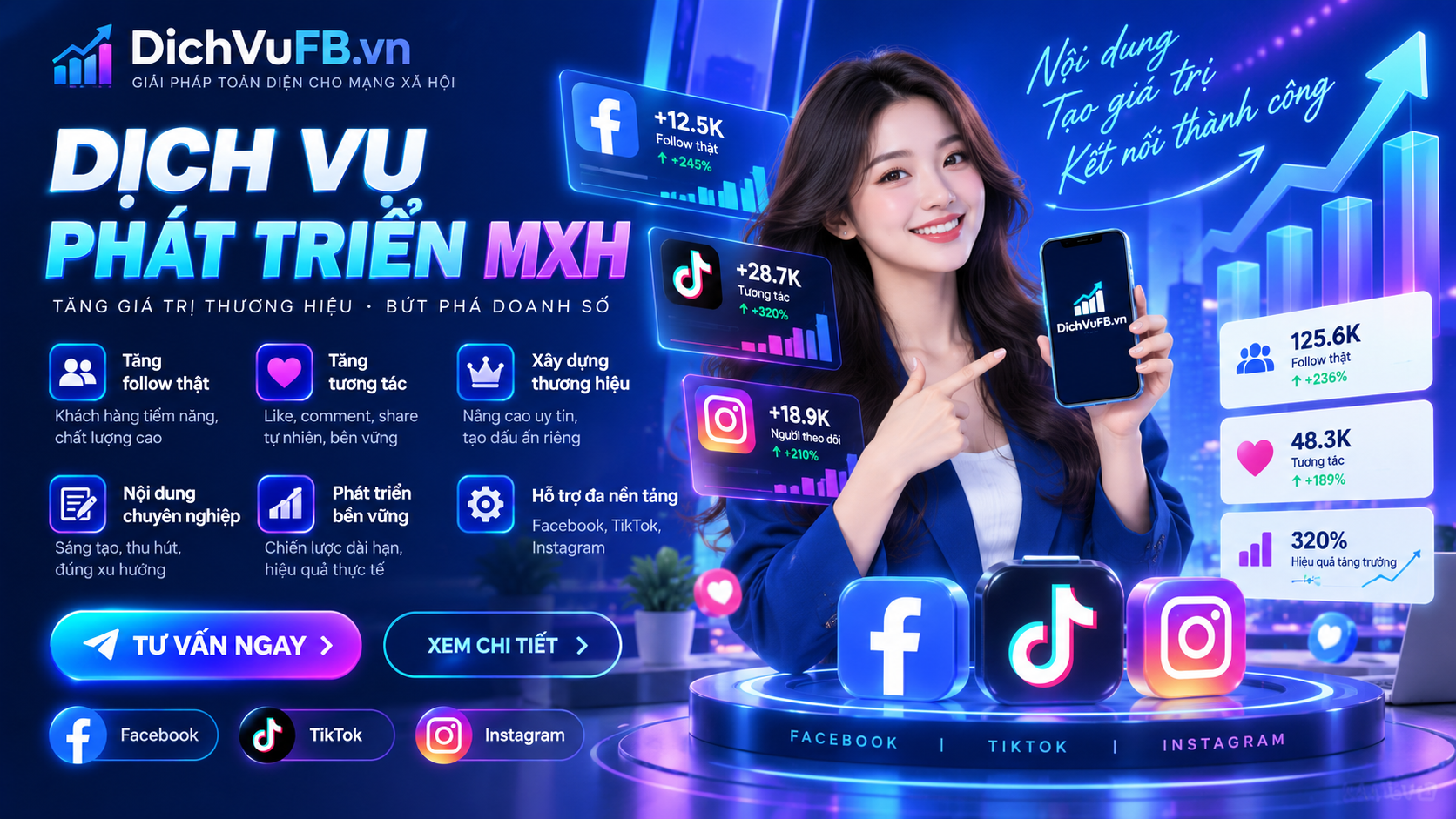 Dịch Vụ Phát Triển Mạng Xã Hội Facebook, TikTok, Instagram